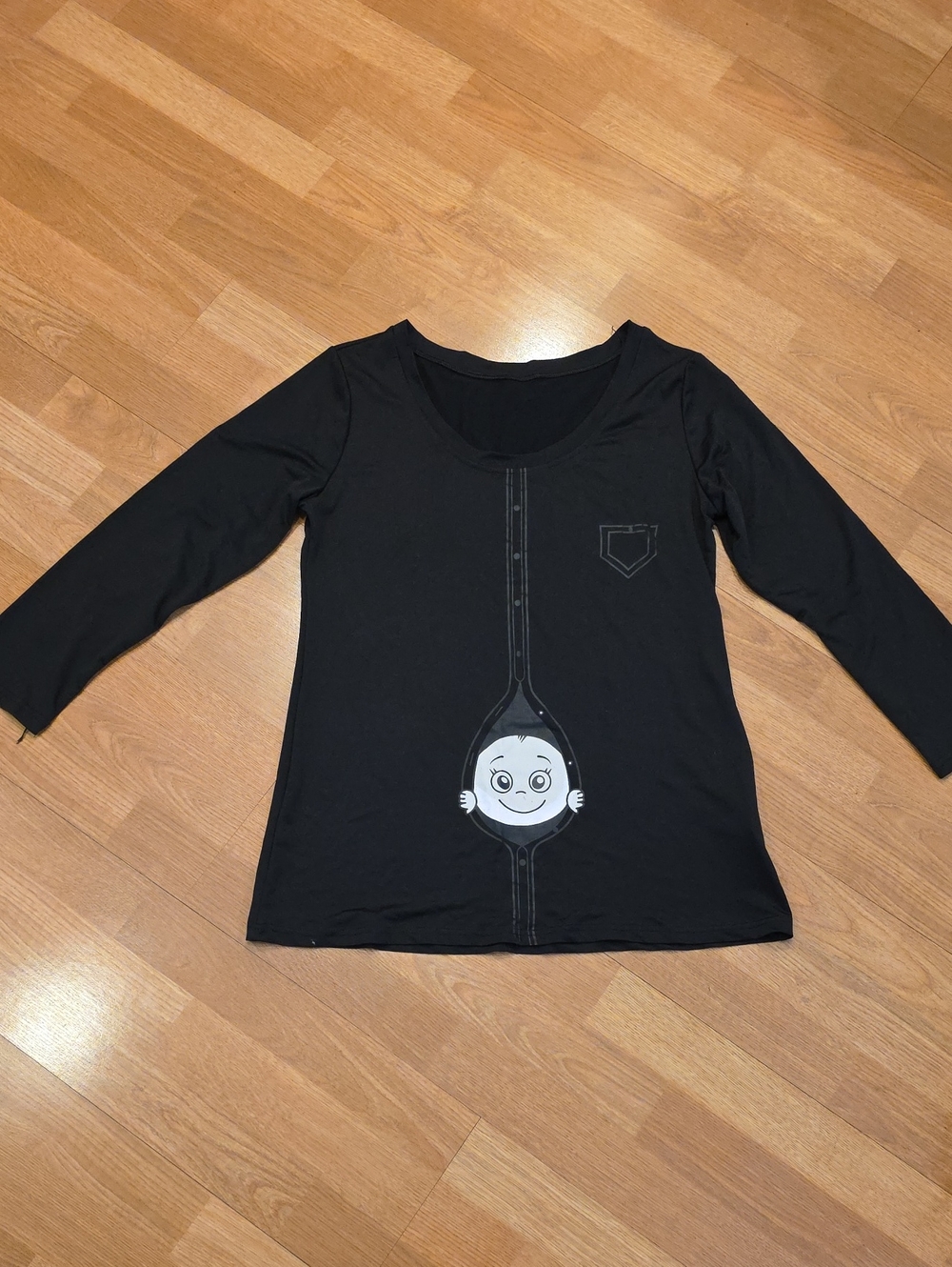 Black Kids Long-Sleeve Top with Playful Print